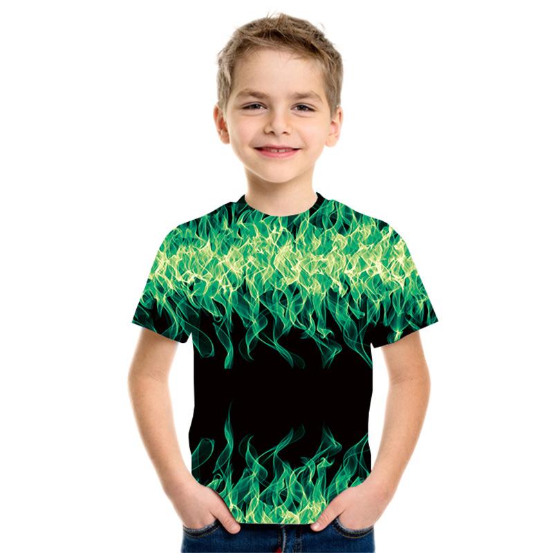 Fashionable children’s T-shirts | 3D digitally printed smoke-effect T-shirts | Casual lightweight short-sleeved round-neck breathable T-shirts