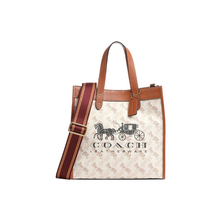 Coach Field 30 Classic Horse And Carriage Print Large Capacity Leather Tote Bag Women tote Brown White C8461-B4TXF