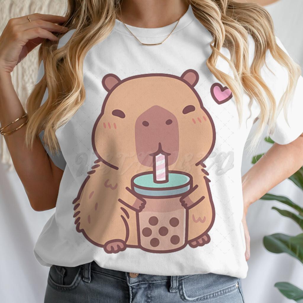 Women's Clothing Tie Dye Animal Graphic Lover Gift Shirt Tee Capybara Kawaii Cartoon T-shirts Crew Neck Casual Summer Drink Tops