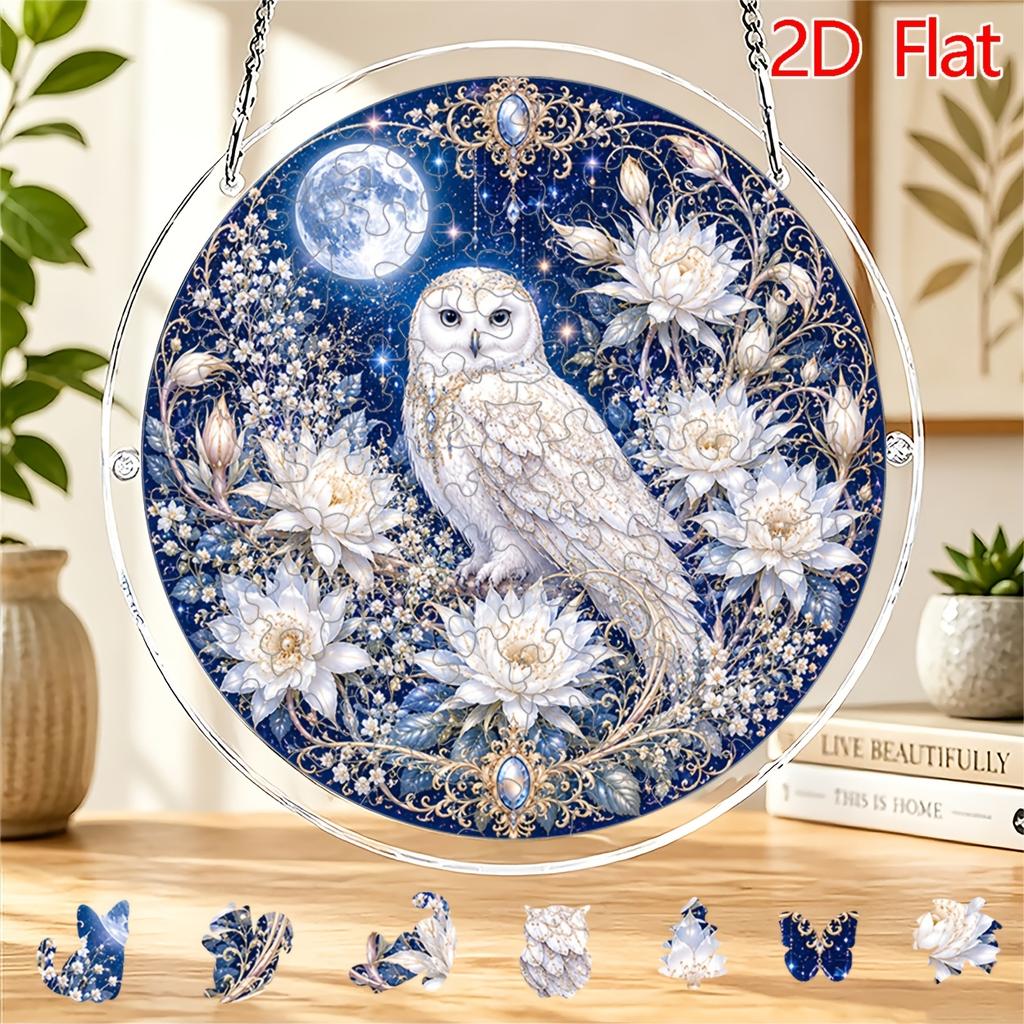 2D Flat, 2D Flat Acrylic Sun Catcher, Moonlit Night White Owl Themed Sun Catcher, Home and Garden Decoration, Gift for Christmas, Thanksgiving, Annive