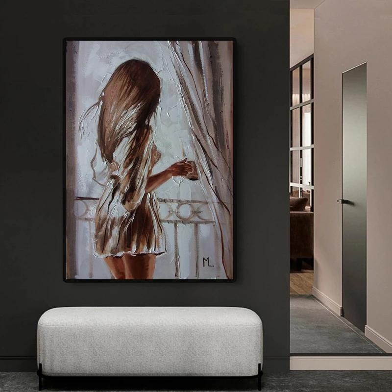 Красивая девушка, идущая по берегу моря, холст, картина, печать, известная романтическая картина маслом, постер, современное настенное искусство, картина, домашний декор, без рамки