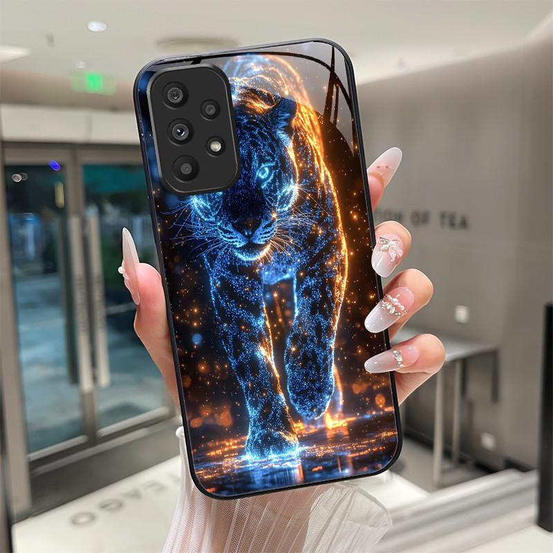Cute Cartoon Cats Flower Case For Samsung Galaxy A52 A52S A72 4G 5G Tempered Glass Phone Case Protective Back Cover Hard Shell