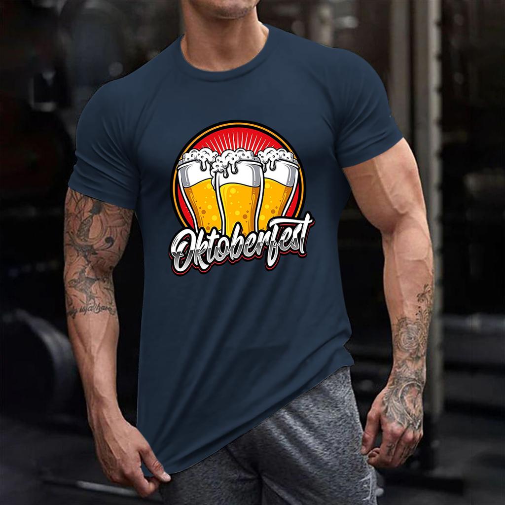 Beer Print Unisex Round Neck Short Sleeved Top For Fashion