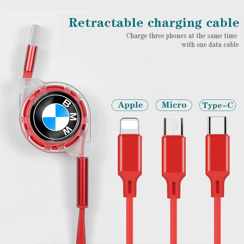 3-in-1 fast USB cable, expandable portable charging cable For BMW Performance E46 E90 F10 F30 X3 F20 E46 E60 E70 E39 E36 E87 GA3