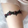 Rhinestones Stretch Red Rose Flower Garters Embroidered Stretch Garter Lace Leg Ring Set Lace