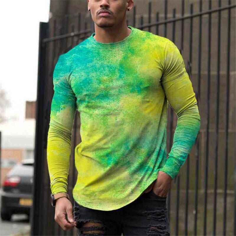 American Flag Print Long-Sleeved Men's T-shirt Spring Autumn Loose Tops Casual Fashion All-Match O-Neck Men Clothing 5XL EU Size