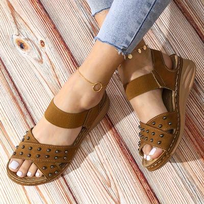 Lucyever 2024 винтажные сандалии на платформе с заклепками женские повседневные босоножки на танкетке женские удобные мягкие сандалии на толстой подошве женские