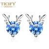 Blue Zircon Small Clear Girls Antlers Earrings