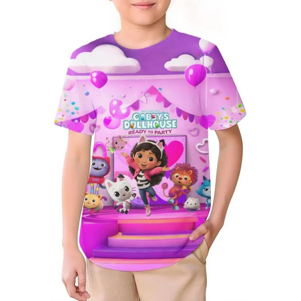 Gabby Dollhouse TV series 3D Printing children T-shirt High Quality Comic Kids Summer Boys/girls O-neck Comfortable Soft Tees  3D Printed Anime TOPS