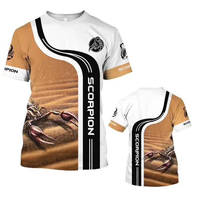 Мужская футболка с изображением животных, летняя футболка с короткими рукавами и скорпионом, забавные футболки с 3D принтом, модная повседневная мужская спортивная рубашка, мужская одежда большого размера