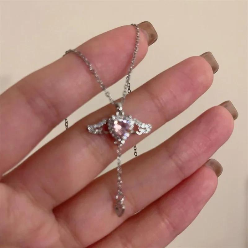 Kpop Y2K Aesthetic Butterfly Pendant Necklace for Women Hip Hop Vintage Double Chain Heart Necklaces Girls Gifts Jewelry