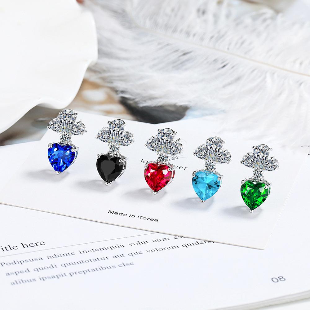 Серьги-гвоздики Heart Fancy Colorful Heart Fashion Zirconia Sparkling Classic для женщин Ослепительные женские элегантные аксессуары Ювелирные изделия, неподвластные времени