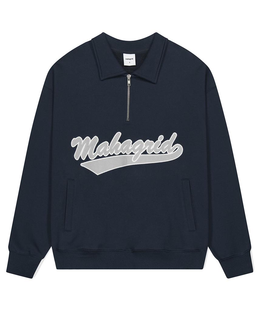 MAHAGRID Script Logo Half Zip Sweatshirt Navy(Mg2Dfmm461A)