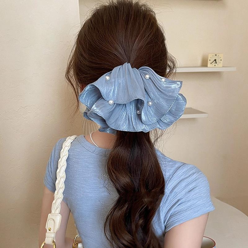 Роскошная супер-фея имитация жемчуга сетчатая повязка на голову с плиссированной текстурой цветочная резинка для волос аксессуар для хвостика
