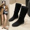 Women Boots Height Increasing Knight Boots New Retro Faux Suede Round Toe Anti Slip Comfort Mid-Calf Outdoor Boots 2024