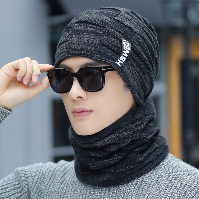 Мужская зимняя шапка из толстой плюшевой шерсти: Теплый трикотаж в корейском стиле для активного отдыха и езды на велосипеде