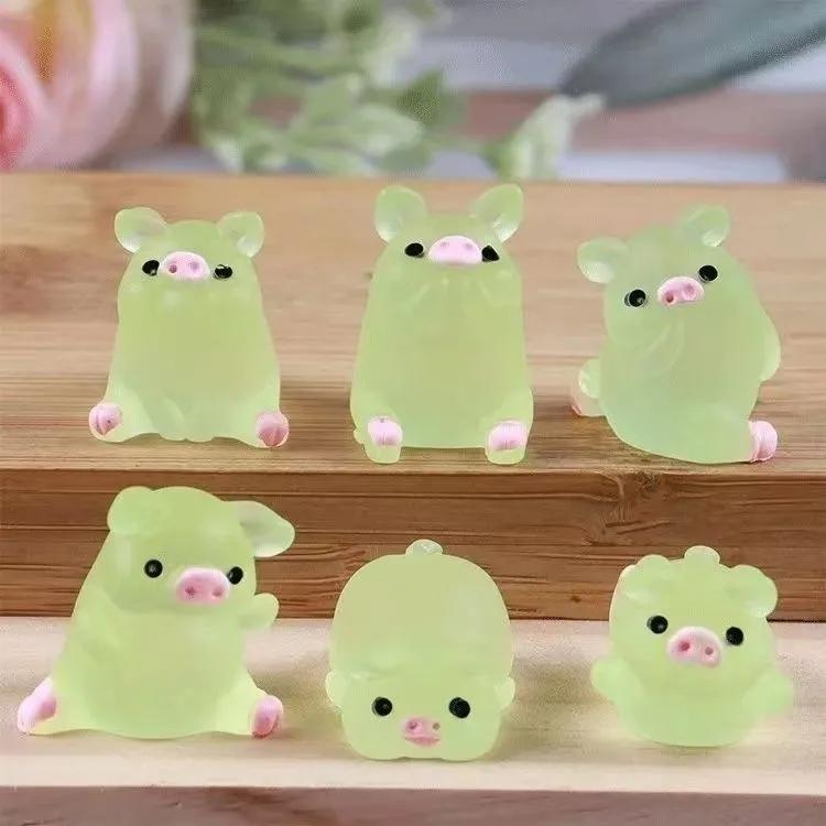 10 шт./лот, светящиеся разноцветные миниатюры свиней, сказочный сад, украшение для кукольного домика, террариум с мхом, микропейзаж, поделки из смолы