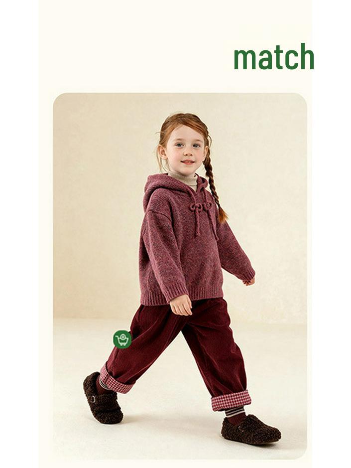 Зимний однотонный худи для девочек 2025 года - Вязаный кардиган из смесовой хлопково-шерстяной пряжи