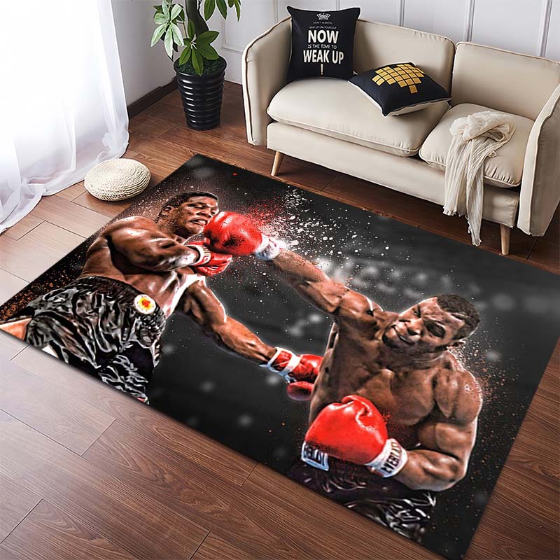 Boxing Champion Mike Tyson Photo Collage Red Boxing Glove Gold Frame Non Slip Floor Rug Sports Fan Man Cave Washable Indoor Area Carpet