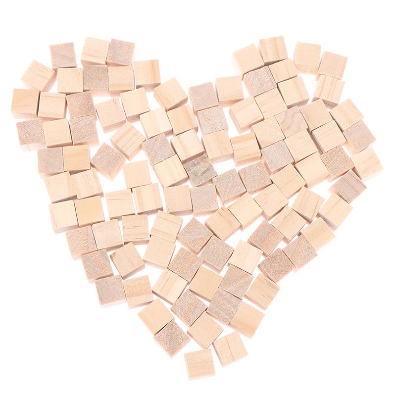 100Pcs Unfinished Blank Mini Diy Wooden Square Solid Cubes For Woodwork Craft