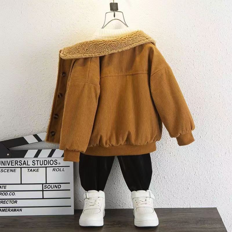 Baby Girls Boys Winter Lapel Coat Cloak Thick Warm Outerwear Clothes Baby Toddler Baby Kids Corduroy Jacket Clothing