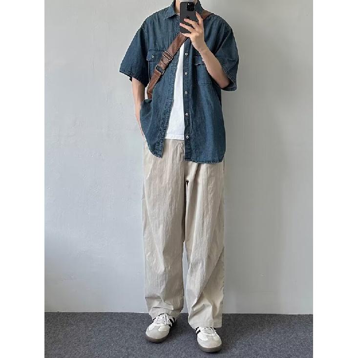 Мужская летняя рубашка с коротким рукавом, мужская ретро свободная повседневная рубашка с рукавом пять четвертей, модная брендовая рубашка для верхней одежды