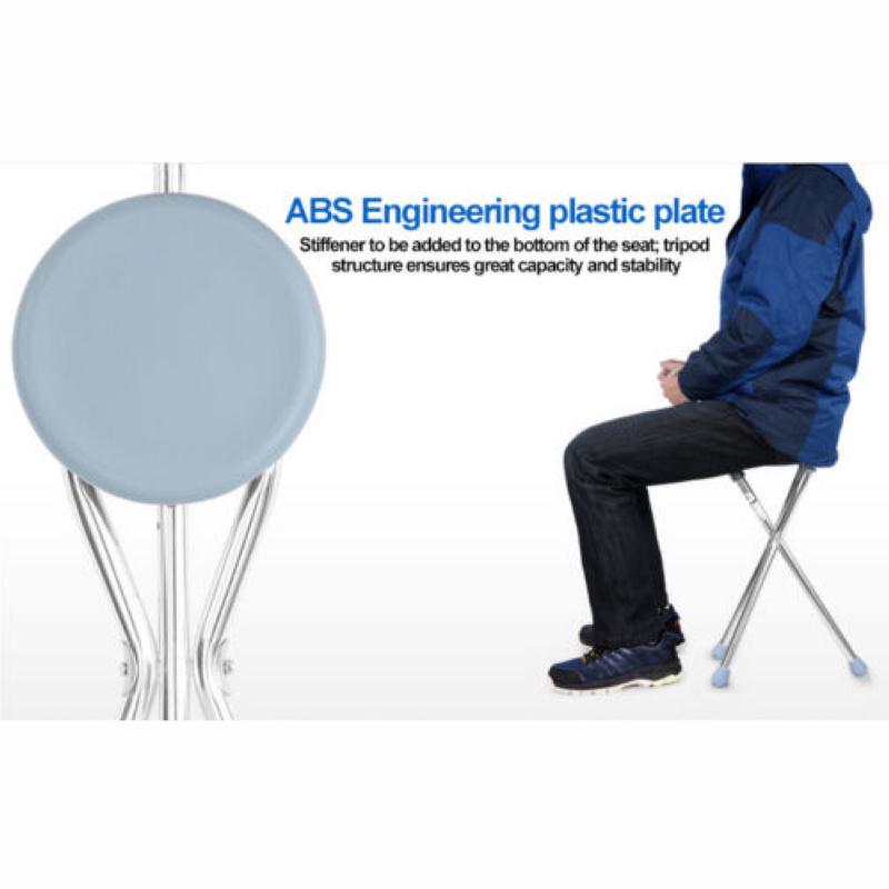 Portable Aluminium Walking Stick Folding Tripod Stool Travel Cane Chair Seat
