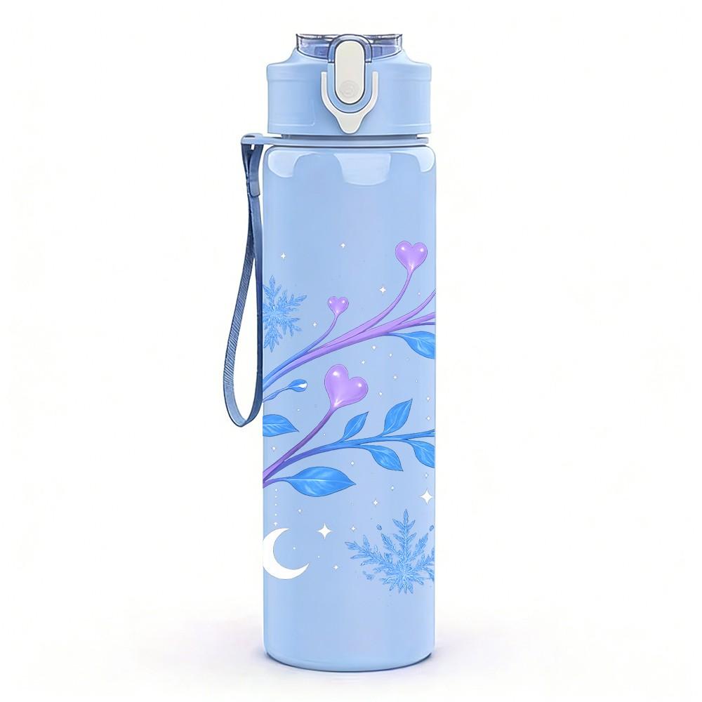 1PC Blue Purple Branch Floral Art Print 750ml Color Plastic Sports Water Bottle Leakproof Flip Straw Lid Suitable for Sports Office Home Use