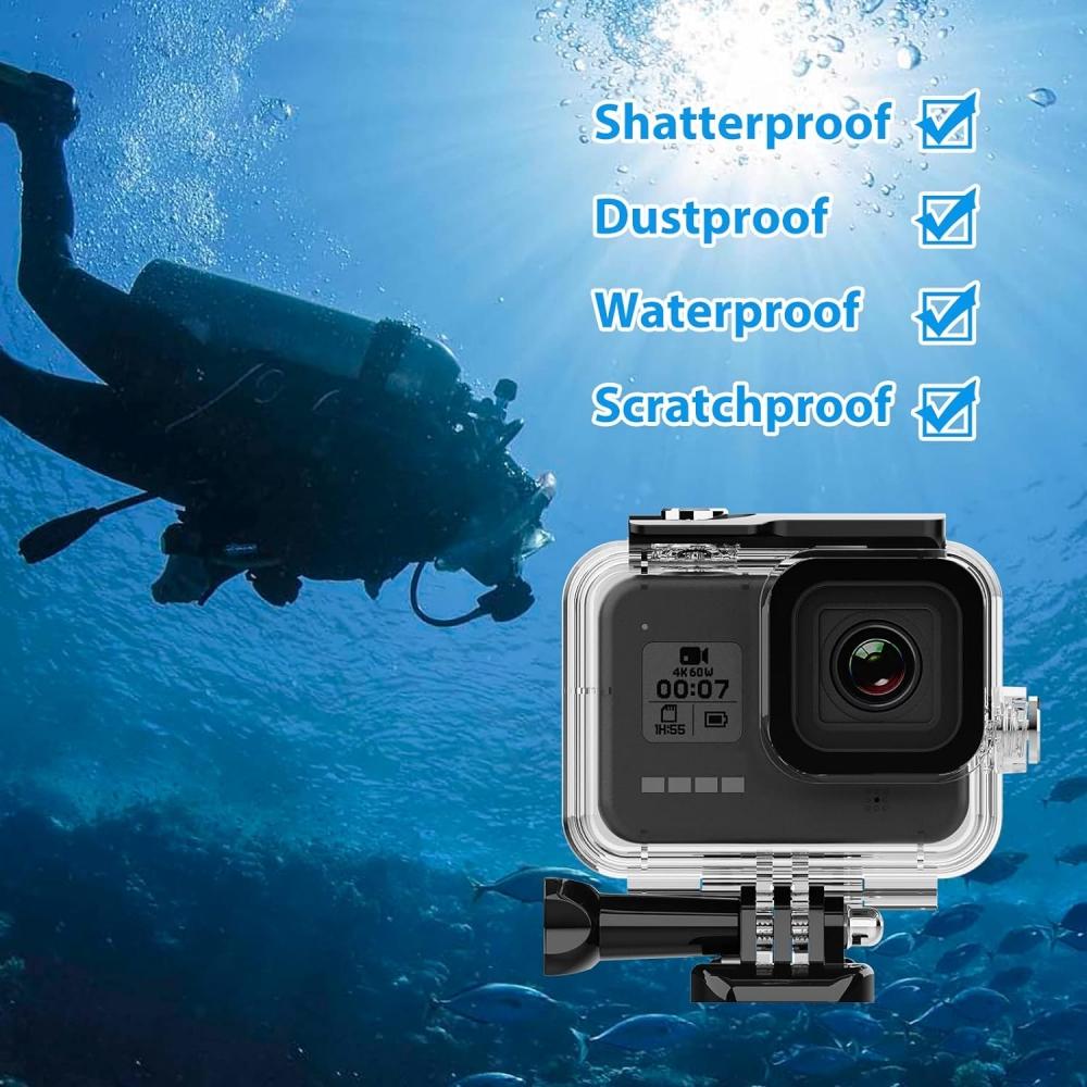 FitStill 60M Waterproof Case for Go Pro Hero 8 Black Protective Underwater Dive Housing Shell with Bracket Accessories