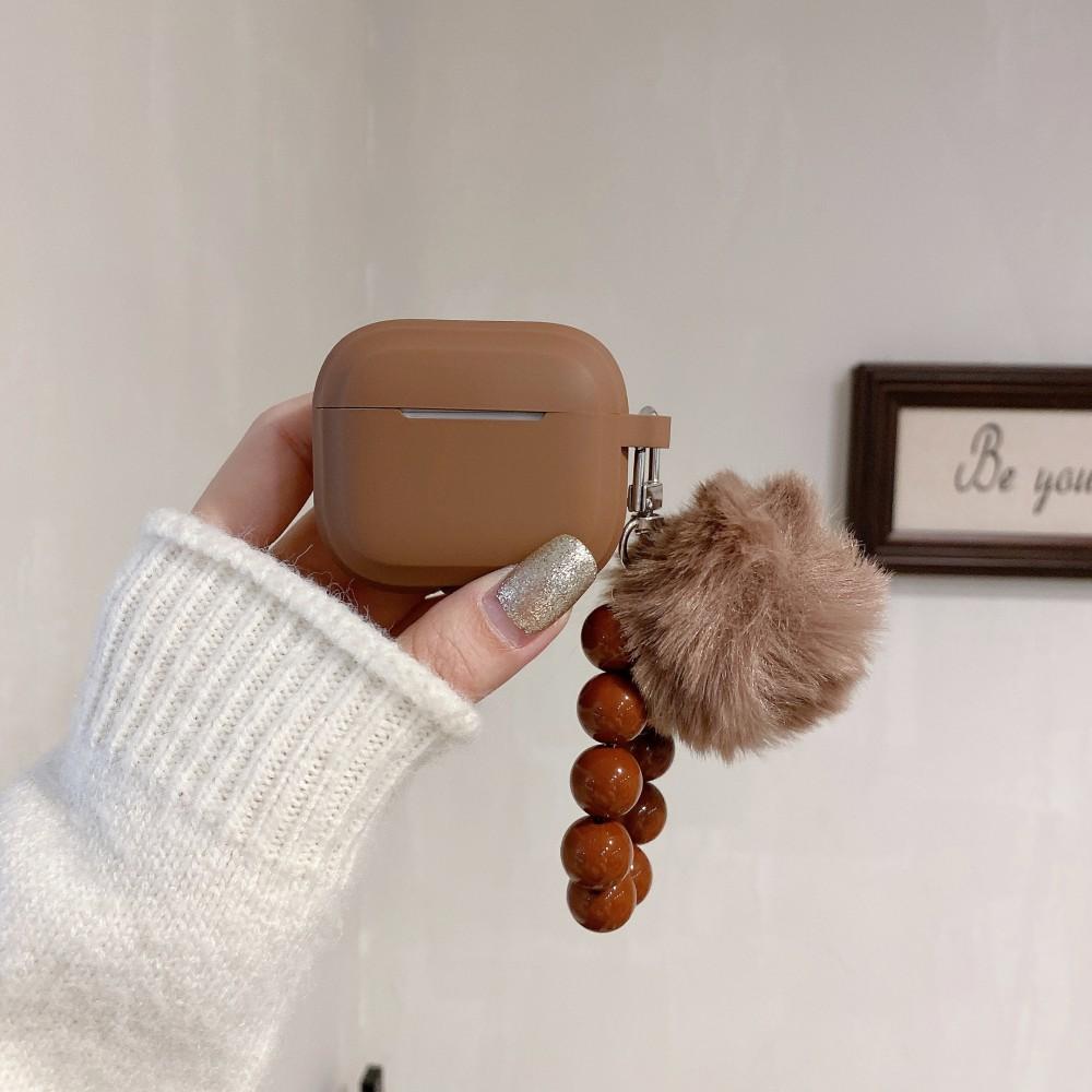 Чехол для Apple AirPods Pro 3 Молочный чай Карамель Черный Цвет Для AirPods 4 3 2 1 Pro2 Pro Наушников Ракушка С Меховым Шариком Бусинной Цепочкой