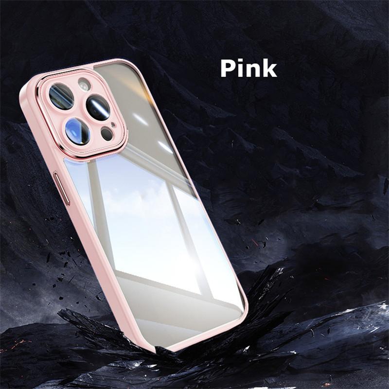 Для Apple iPhone 15 14 13 12 Pro Max металлическая броня задняя прозрачная закаленная оболочка полное покрытие с пленкой для объектива супер защита от падения