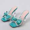 Мода 2024 года, новый стиль, синие женские тапочки, сандалии, модные туфли на высоком каблуке с жемчужным бантом из ПВХ, прозрачные туфли, летние розовые туфли-лодочки