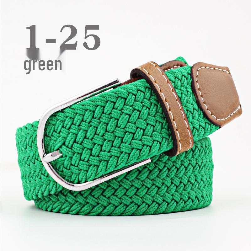 Korean Style Elastic Braided Canvas Belt with Pin Buckle for Men and Women