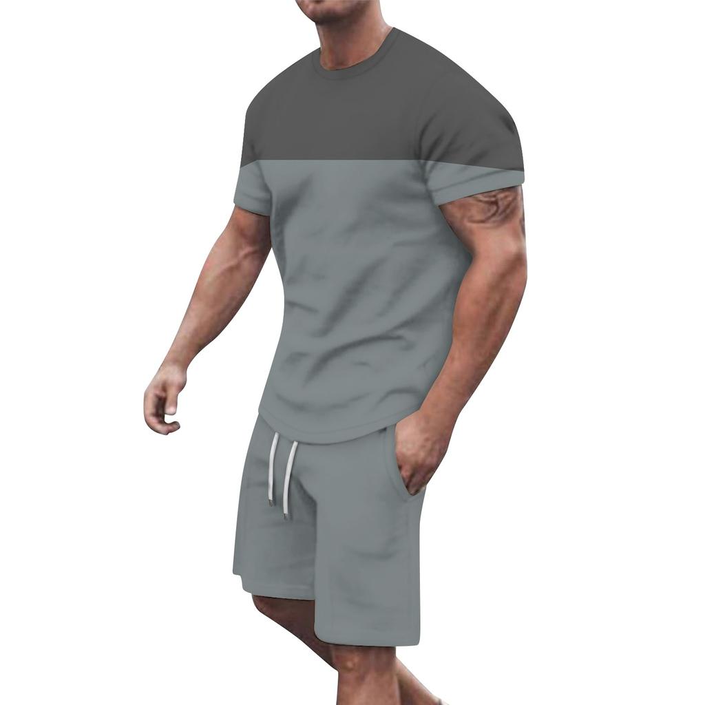 Мужские однотонные шорты с короткими рукавами и открытыми плечами, дышащий мужской повседневный комплект из 2 предметов