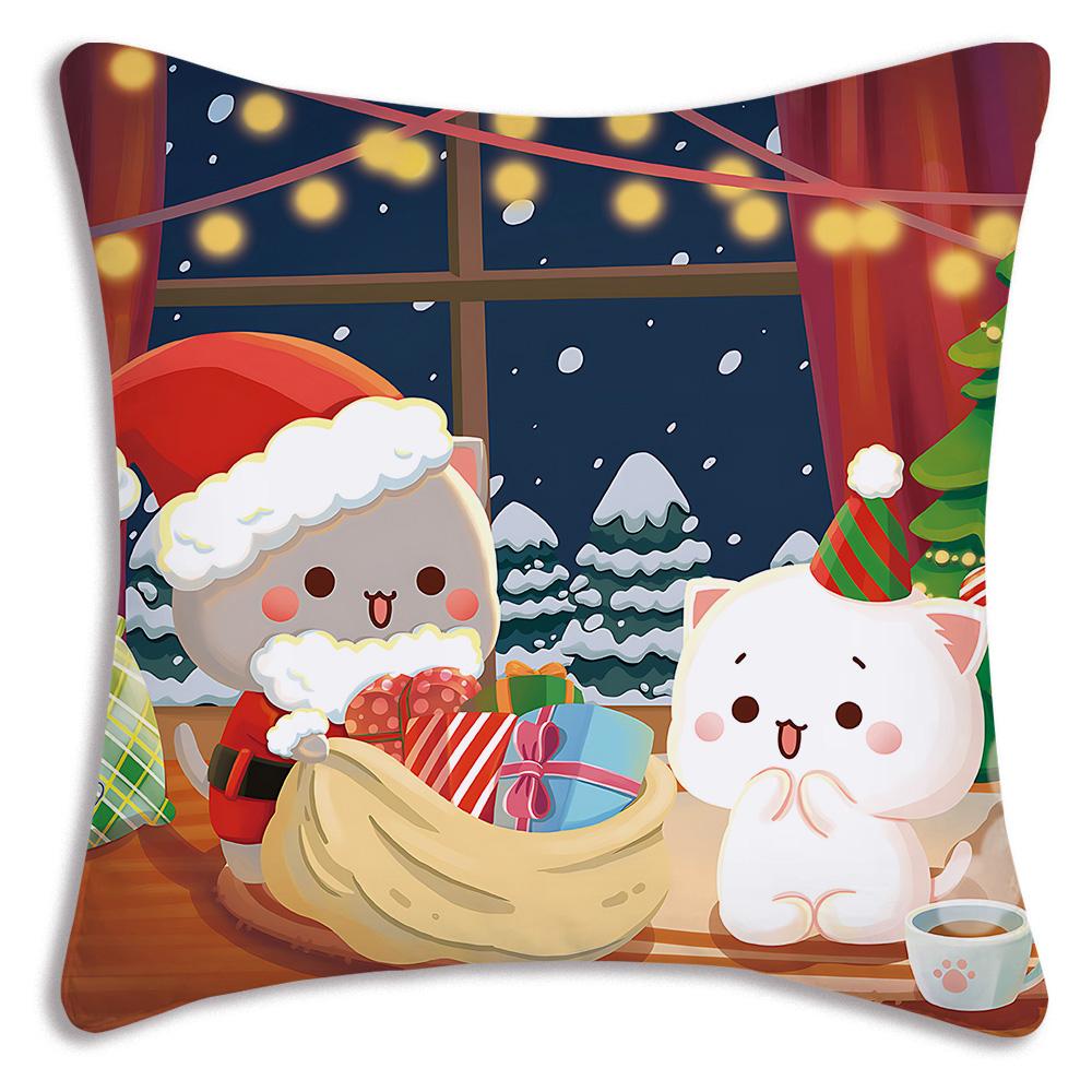 Kawaii Cute Peach Mochi Cat Pillow Covers Cartoon Sofa Decorative Home Double-Sided Printing Short Plush Cute Cushion Cover