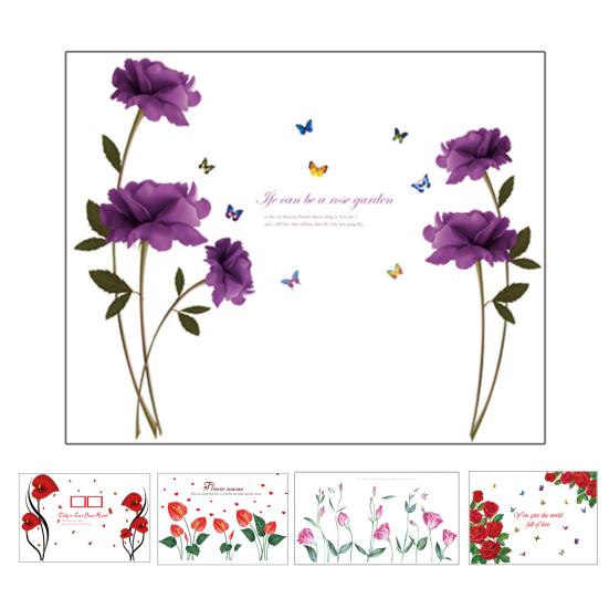 Flower Wall Decal Removable Peel And Stick PVC Stickers Colorful Rose/Morning Glory Floral Wall Murals Decor for Bedroom Living Room Nursery