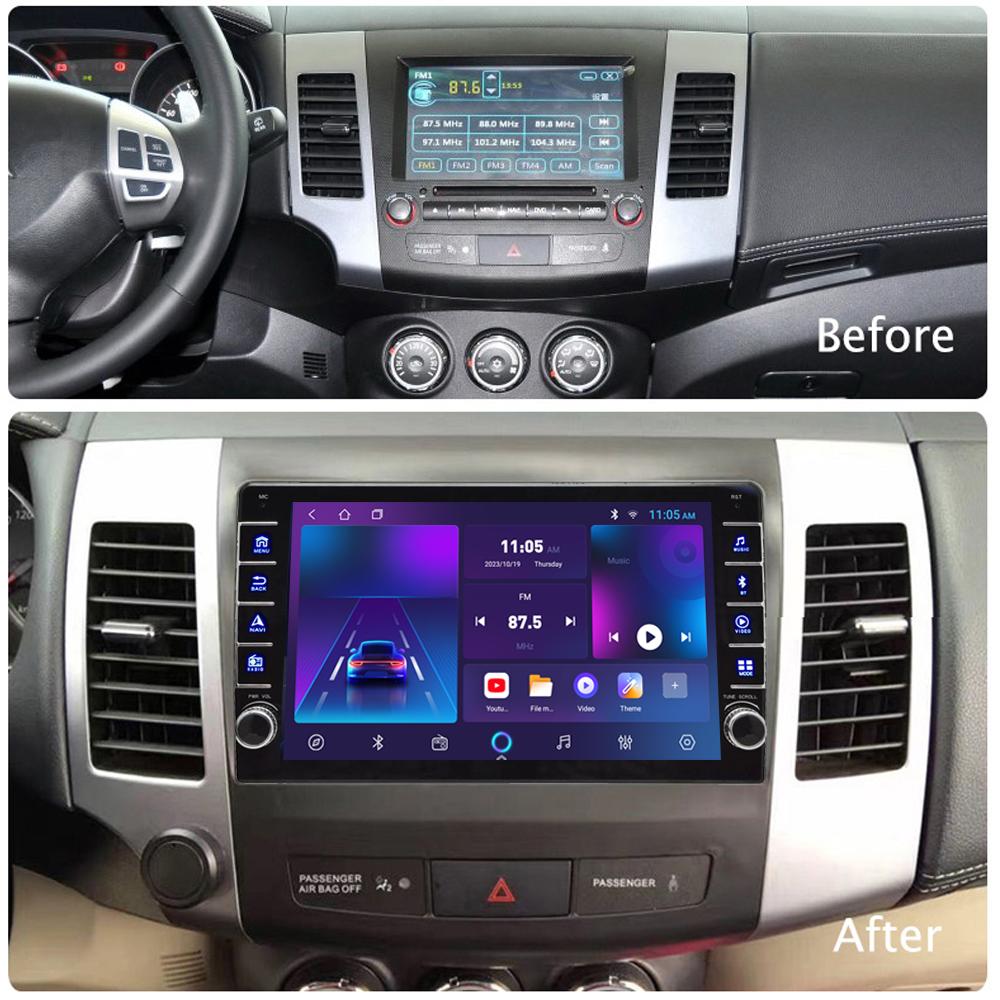 icreative Мультимедийный видеоплеер на базе Android для Mitsubishi Outlander 2005-2011 с кнопочной ручкой Carplay WiFi BT 2 Din 2 + 32 ГБ