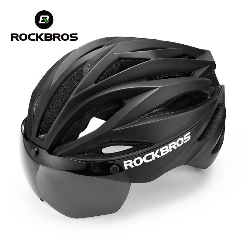 ROCKBROS Cycling Helmet 58-62cm Adjustable Magnetic Goggles Integrated Bike Safety Helmet Men Bicycle Helmet Cycling Headwear