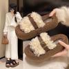Thick-soled Fluffy Slippers Outer Wear 2025 Autumn and Winter New Belt Buckle Home Office Plush Cotton Slippers Women
