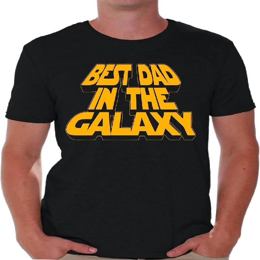 DELRAY SHIRTS Футболка для пап - Лучший папа в Галактике - Хлопок кольцевого прядения, Черный, Большой