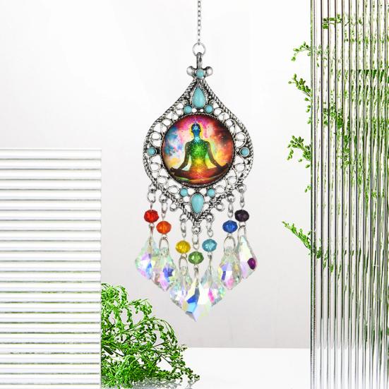 Chakra Sun Catcher Handcrafted Faux Crystal Suncatcher Zen-Inspired Prism Hanging Decoration for Home Window Yoga Practitioners
