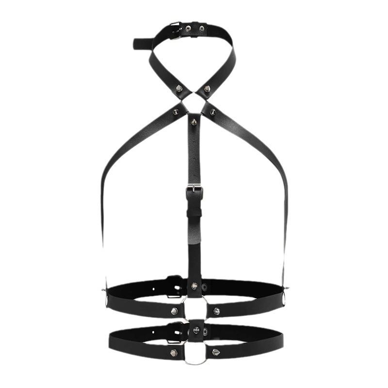 Женские панк-стиль заклепки бандажная отделка темные брюки кожа кожа сексуальный ремешок