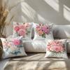 4Pcs Watercolor Pink Rose Throw Pillow Covers, Soft Blush Rose Bouquet Print Cushion Cases, Romantic Floral Home Decor