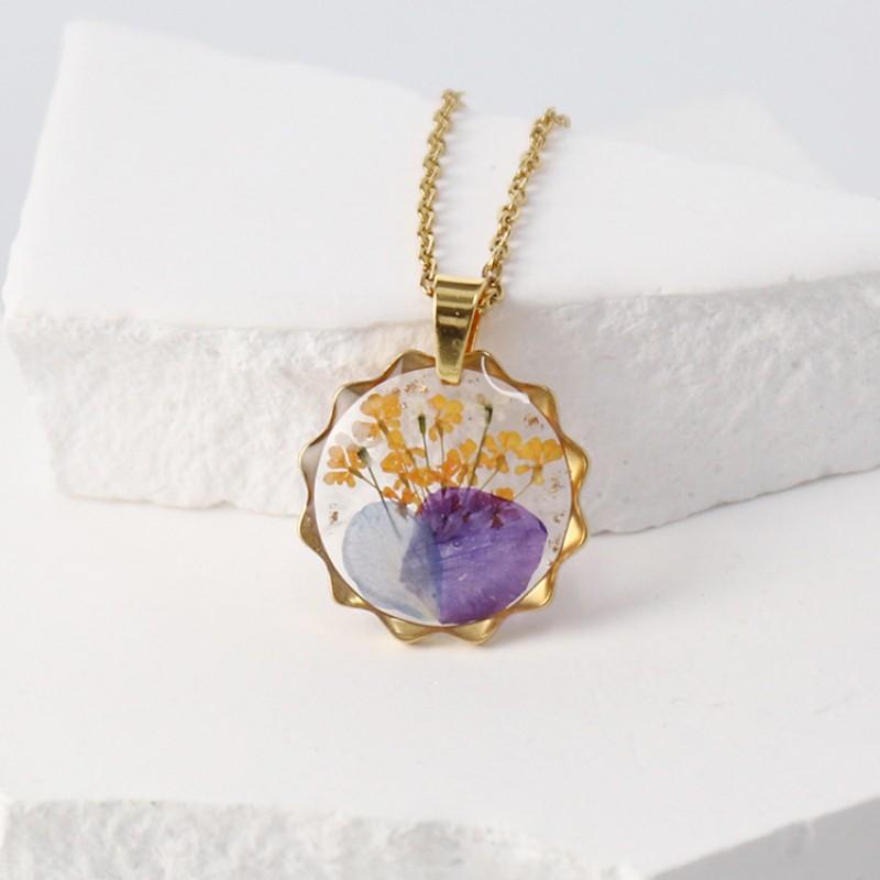 Уникальные ожерелья с прессованными цветами в виде солнца, элегантные цепочки из эпоксидной смолы с сушеными цветами, ожерелье из натуральной цветочной серии 2025