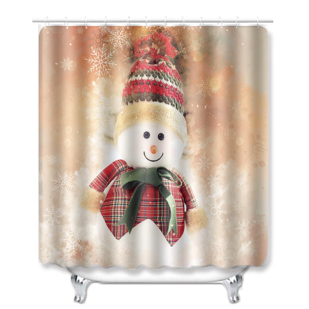 3D Printed Christmas Waterproof Shower Curtain Toilet Four-Piece Combination Set Household Doormat Floor Mat Carpet