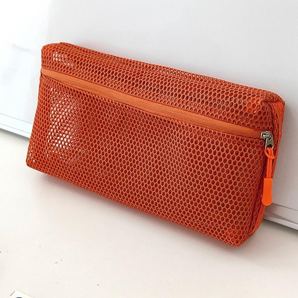 Casual Nylon Storage Pouch With Zipper Mesh Cosmetic Bag Hand-held Multipurpose Mesh Pouch Women