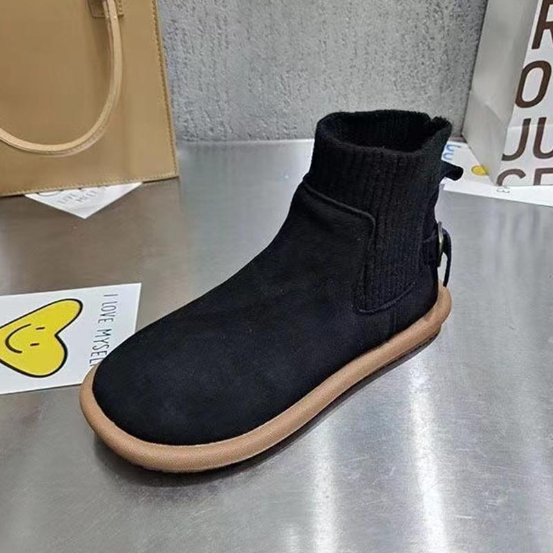 Модные женские туфли на плоской подошве из замши, ботильоны, вязаные туфли с пряжкой, женские зимние ботинки 2025 года, повседневные, новые, удобные, дизайнерские, готические, женские ботинки