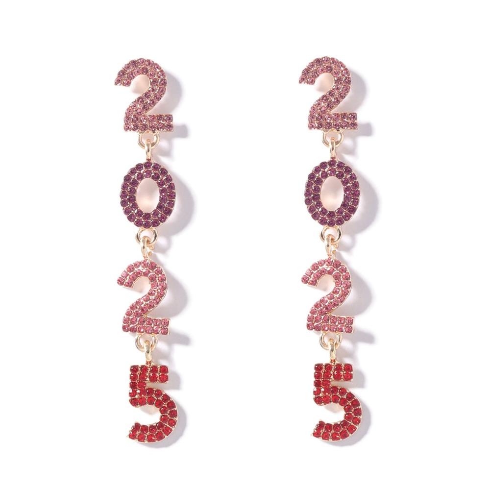 Aesthetic 2025 New Year Stud Earrings Jewelry Crystal Party Earrings  New Year