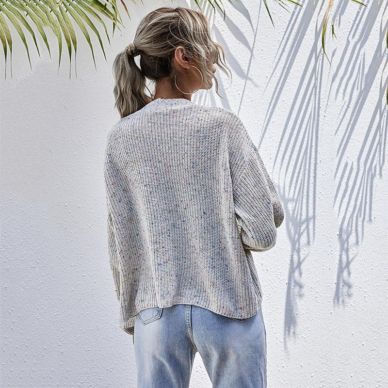 Autumn and Winter Women's Cardigan Sweater Slouchy Style Knit Mori Pure Color Dot Long Sleeve Sweater