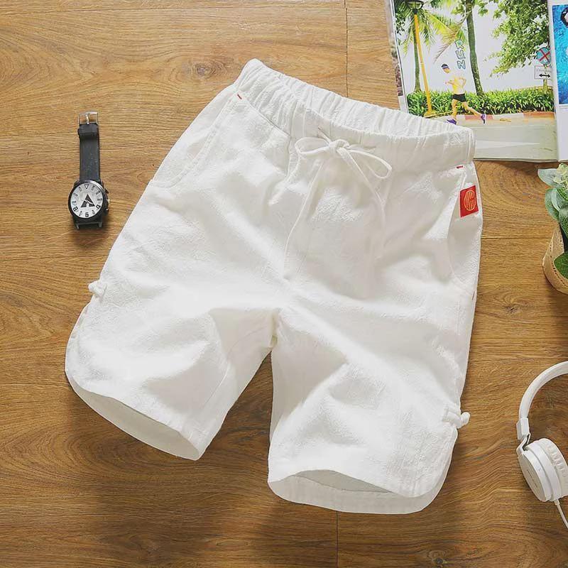 Мужские свободные хлопковые и льняные контрастные летние пляжные шорты